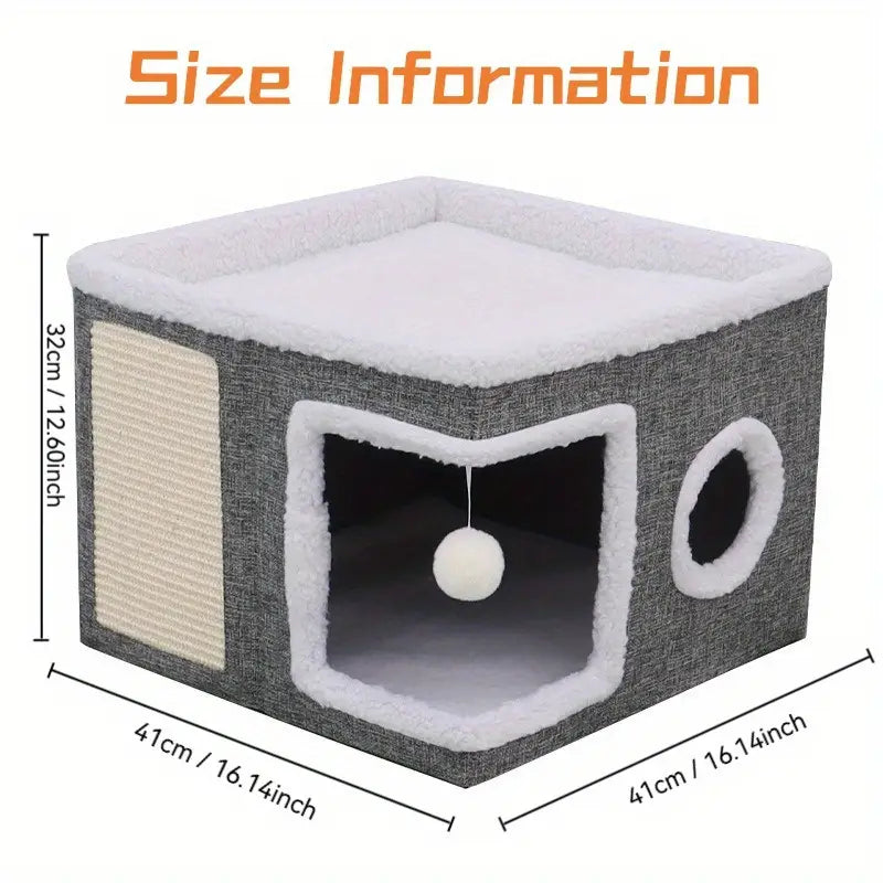 Casa para Gatos de Múltiples Niveles con Camas de 2 Niveles, Túnel de Juguetes, Sofá Plegable, Rascador y Bola Colgante de Peluche