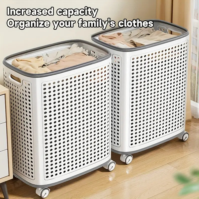 Canasta multifuncional portátil para ropa sucia con ruedas para baño y balcón
