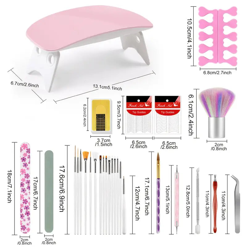Set de polvo acrílico Peacecolor con polvo de purpurina para uñas con lámpara de uñas