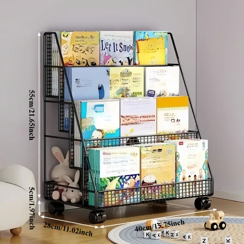 Estantería Metálica Giratoria de 360° con Ruedas - Organizador Portátil para Libros, Documentos y Suministros de Oficina