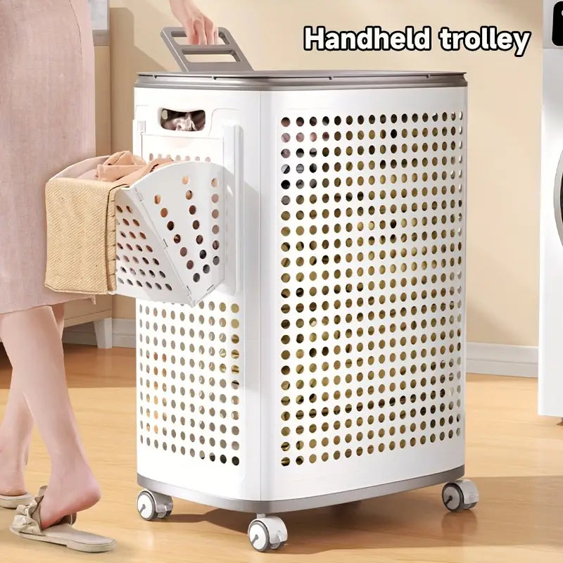 Canasta multifuncional portátil para ropa sucia con ruedas para baño y balcón