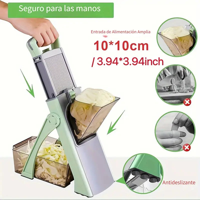 Rebanador de Mandolina Verde Mejorado con Grosor Ajustable