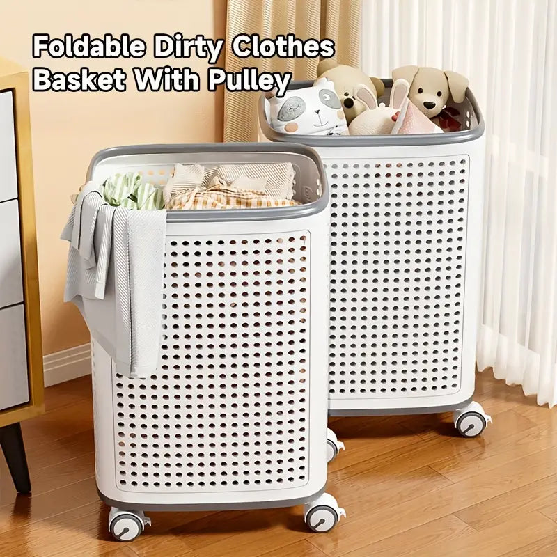 Canasta multifuncional portátil para ropa sucia con ruedas para baño y balcón