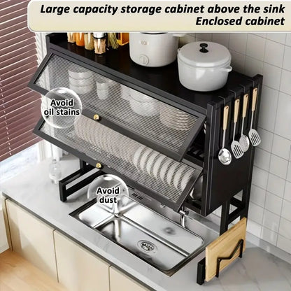 Organizador de fregadero de cocina de gran capacidad para ahorrar espacio para platos, tazas y utensilios