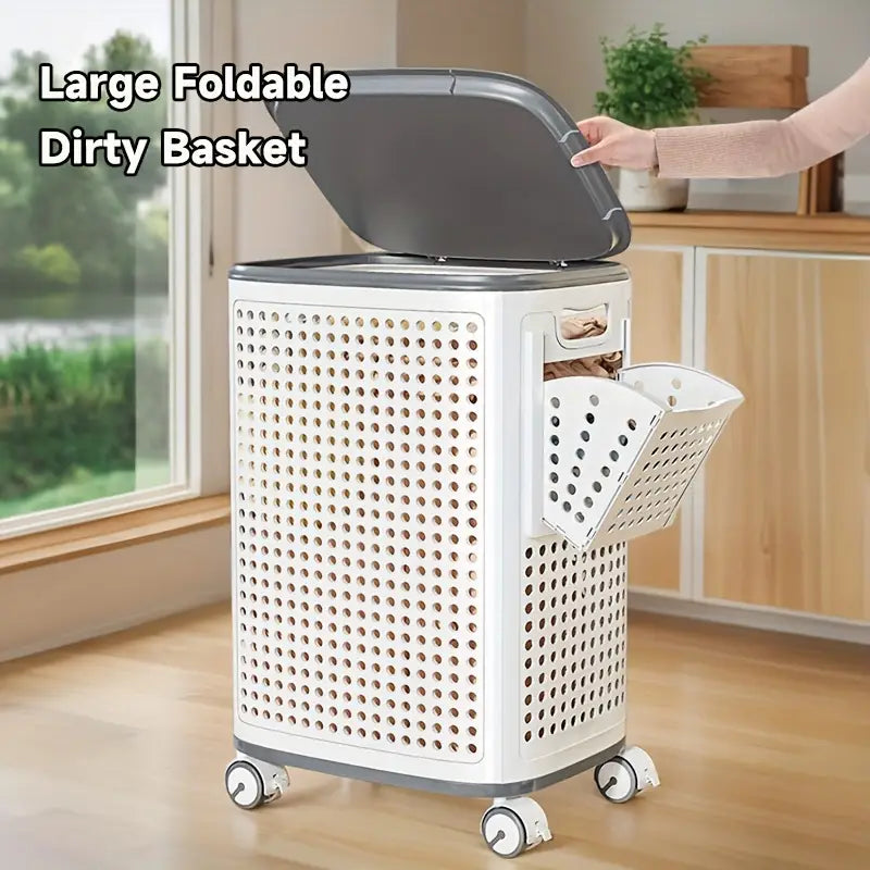 Canasta multifuncional portátil para ropa sucia con ruedas para baño y balcón