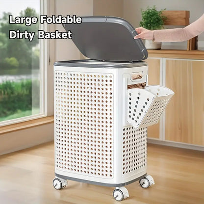 Canasta multifuncional portátil para ropa sucia con ruedas para baño y balcón