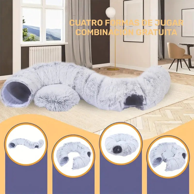 Pasillo para Gatos con Cama, Colchoneta y Peluche Largo, Sueño Profundo