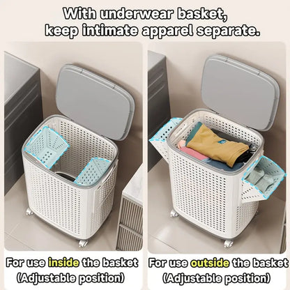 Canasta multifuncional portátil para ropa sucia con ruedas para baño y balcón