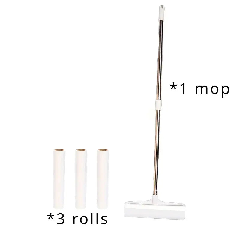 Conjunto de 4 piezas (3 Rollos de Papel + 1 Quitapelos de Mango Largo, Cepillo Retráctil para Ropa