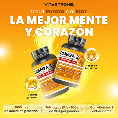 Omega 3 Capsulas Softgels 2000mg Alta Dosis con Vitamina E, Sin Regusto
