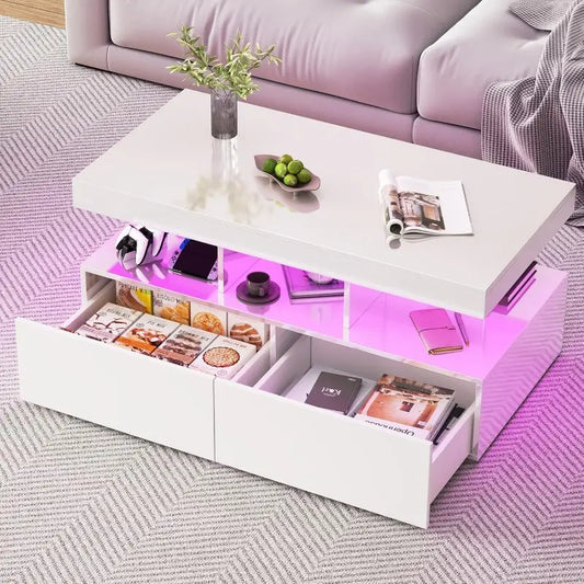 La mesa de café YCZ presenta un diseño moderno y elegante con un acabado brillante negro.