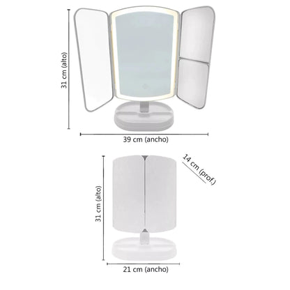 espejo led tactil grande triple portatil
