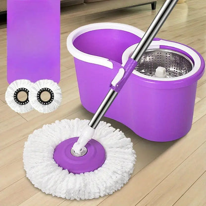 Juego de Fregona Giratoria y Cubo - Sistema de Cubo con 360° Rotación, Incluye 2 Recambios de Microfibra y Mango Ajustable para Limpieza en Seco/Mojado