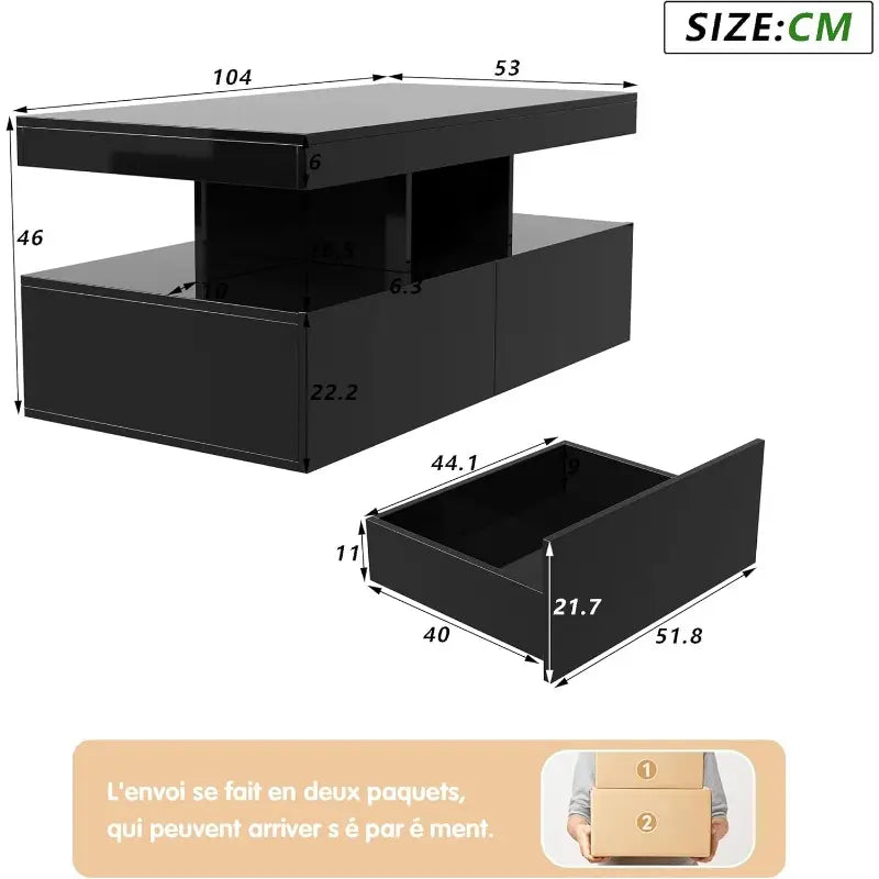 La mesa de café YCZ presenta un diseño moderno y elegante con un acabado brillante negro.
