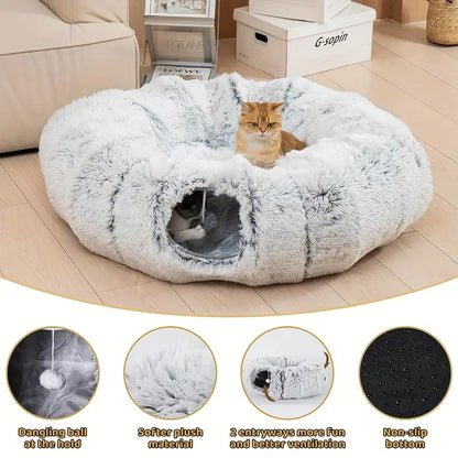Pasillo para Gatos con Cama, Colchoneta y Peluche Largo, Sueño Profundo