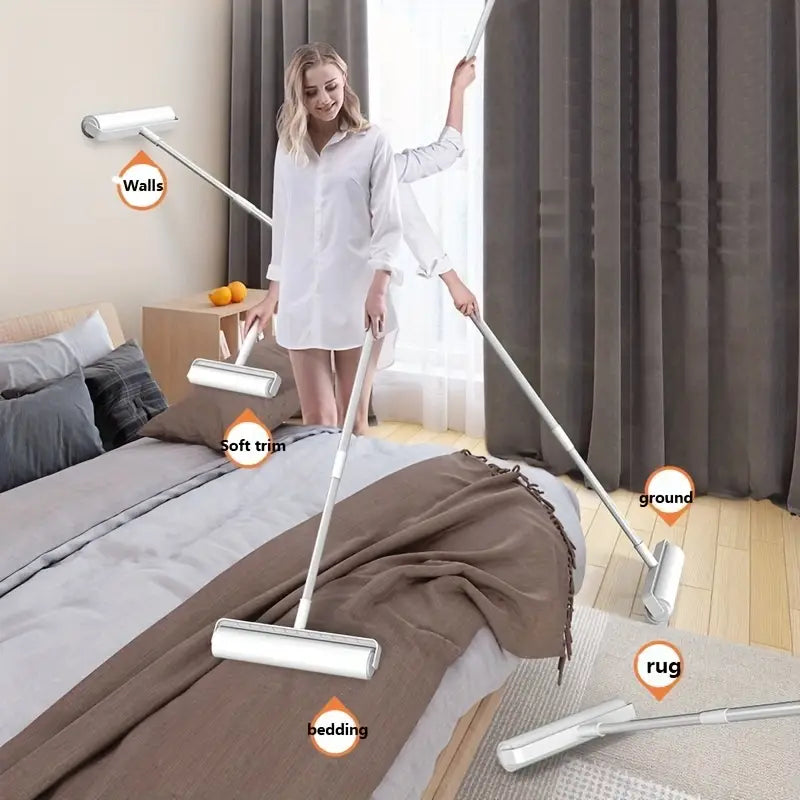 Conjunto de 4 piezas (3 Rollos de Papel + 1 Quitapelos de Mango Largo, Cepillo Retráctil para Ropa