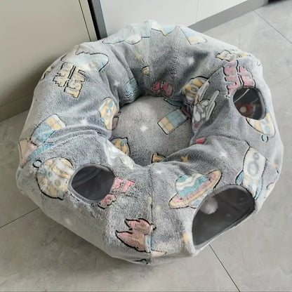 Pasillo para Gatos con Cama, Colchoneta y Peluche Largo, Sueño Profundo