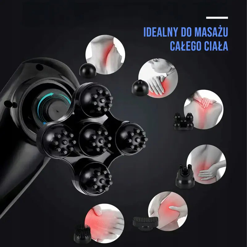Masajeador Inalámbrico para Cuerpo y Espalda con 6 Cabezales Intercambiables, Relaja los Músculos, Alivia el Dolor
