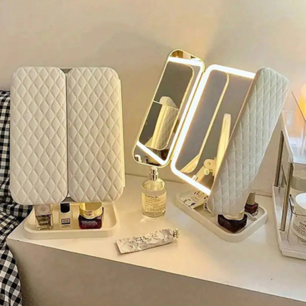 espejo led tactil grande triple portatil