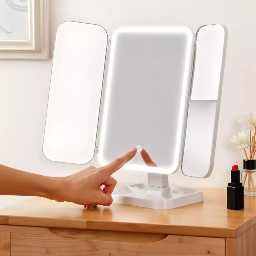 espejo led tactil grande triple portatil