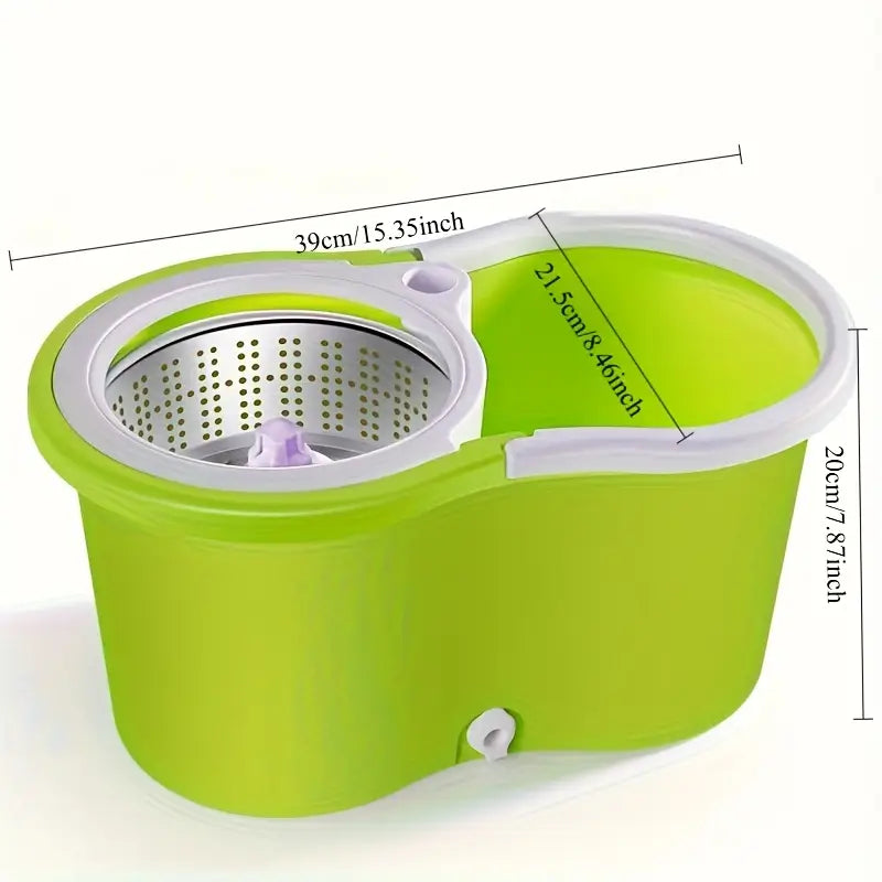 Juego de Fregona Giratoria y Cubo - Sistema de Cubo con 360° Rotación, Incluye 2 Recambios de Microfibra y Mango Ajustable para Limpieza en Seco/Mojado