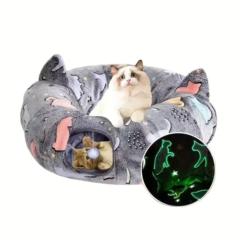 Pasillo para Gatos con Cama, Colchoneta y Peluche Largo, Sueño Profundo