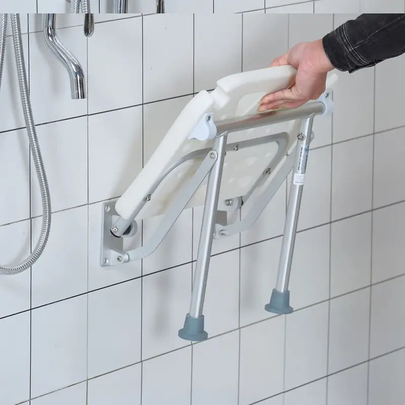 Silla de ducha plegable y montada en la pared con altura ajustable