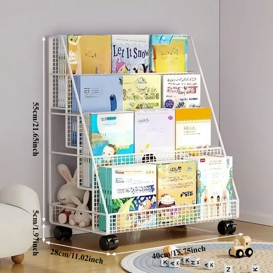 Estantería Metálica Giratoria de 360° con Ruedas - Organizador Portátil para Libros, Documentos y Suministros de Oficina