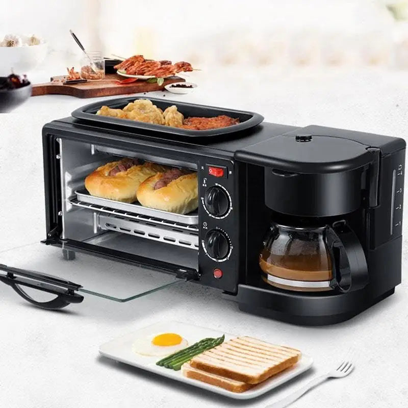Maquina multifuncional para desayuno y comida, cafetera, horno y plancha