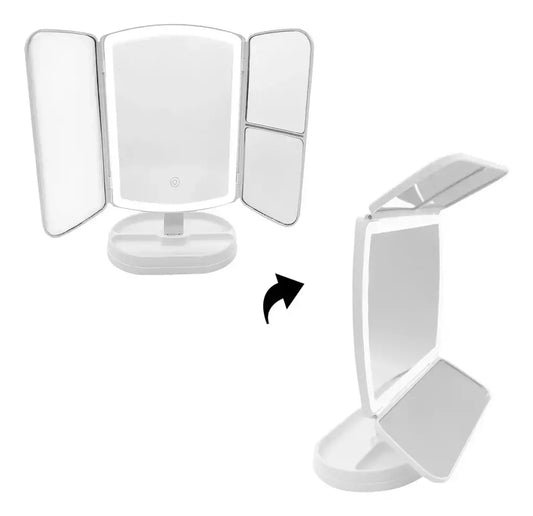 espejo led tactil grande triple portatil