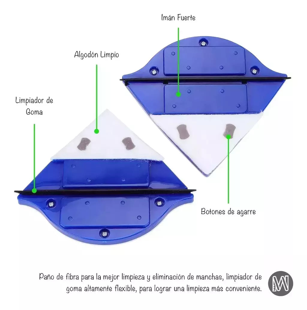 Limpiador Y Secador De Vidrios Magnético grande triangular Con Doble Cara