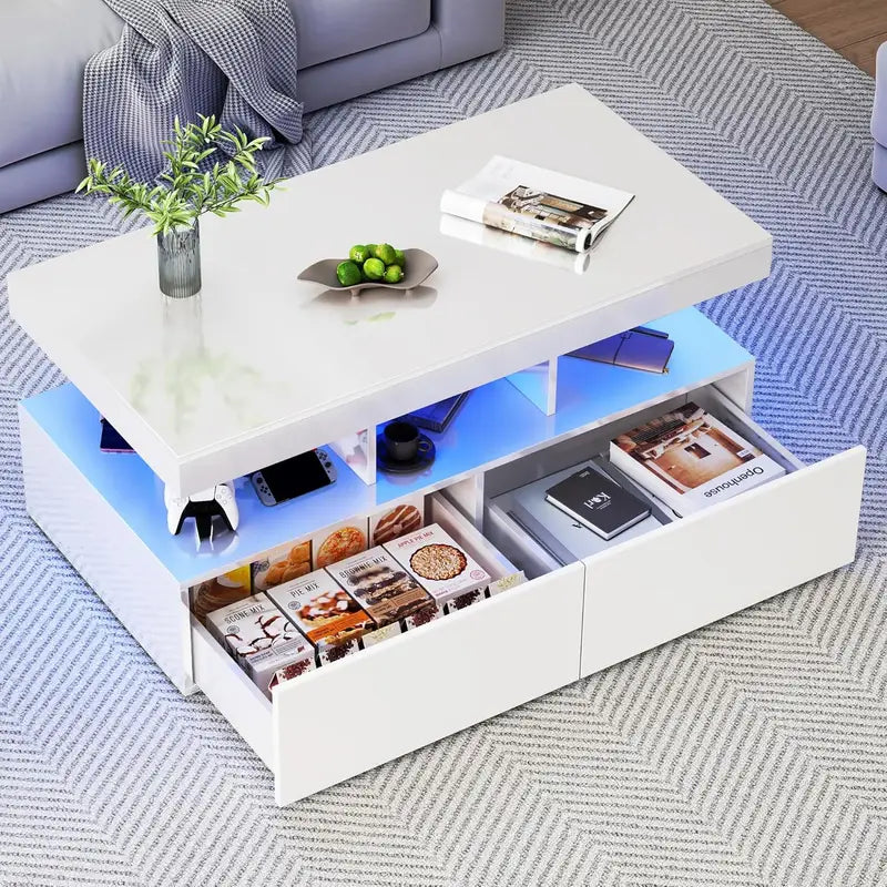 La mesa de café YCZ presenta un diseño moderno y elegante con un acabado brillante negro.