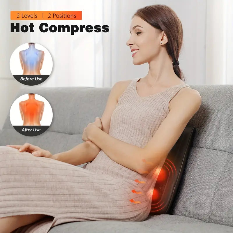 Un dispositivo con función de calefacción para masaje de cuello y hombros - con funciones de presión, rodado y vibración