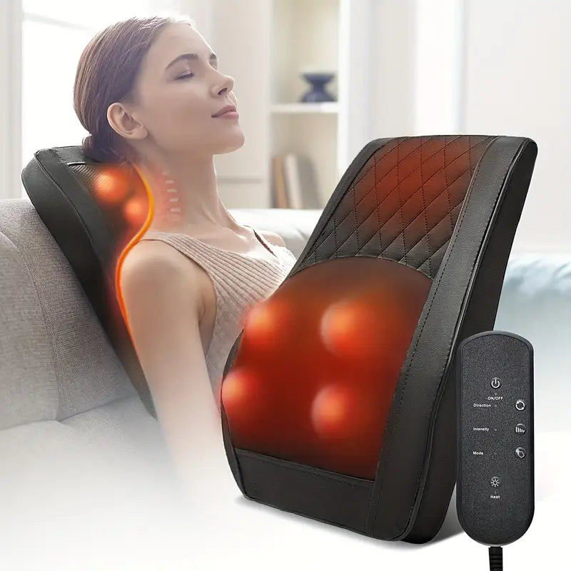 Un dispositivo con función de calefacción para masaje de cuello y hombros - con funciones de presión, rodado y vibración
