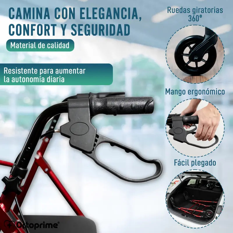 Andador para Adultos 4 ruedas con asiento y cesta