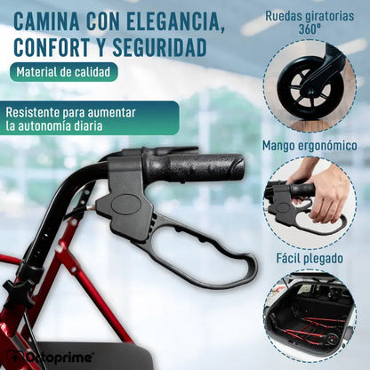 Andador para Adultos 4 ruedas con asiento y cesta