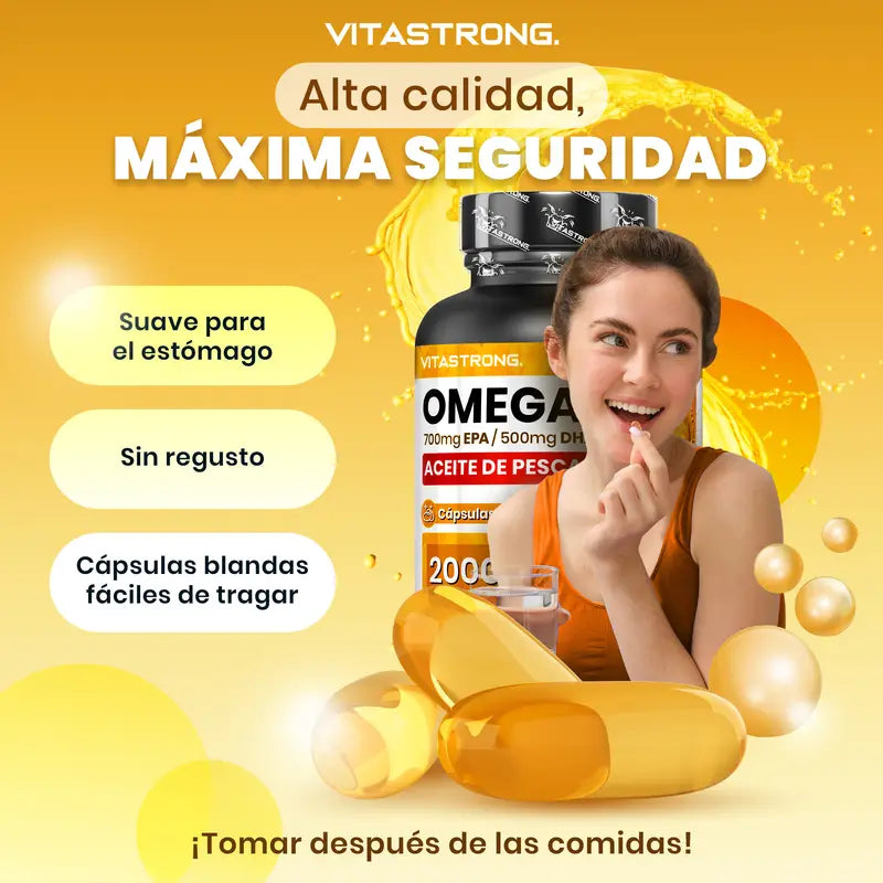 Omega 3 Capsulas Softgels 2000mg Alta Dosis con Vitamina E, Sin Regusto