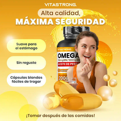 Omega 3 Capsulas Softgels 2000mg Alta Dosis con Vitamina E, Sin Regusto