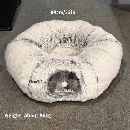 Pasillo para Gatos con Cama, Colchoneta y Peluche Largo, Sueño Profundo