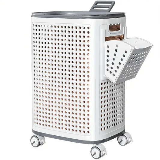 Canasta multifuncional portátil para ropa sucia con ruedas para baño y balcón