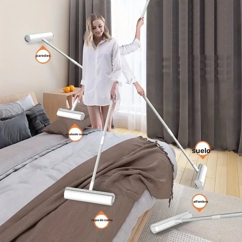 Conjunto de 4 piezas (3 Rollos de Papel + 1 Quitapelos de Mango Largo, Cepillo Retráctil para Ropa