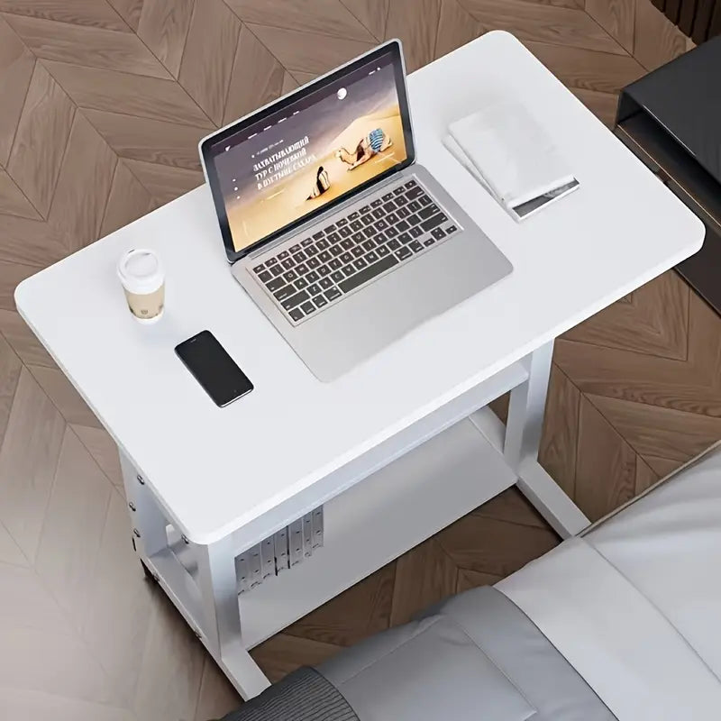 Escritorio de computadora deslizante de varios niveles con estantes de almacenamiento de altura ajustable