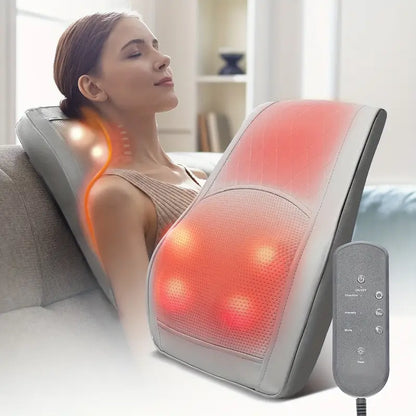Un dispositivo con función de calefacción para masaje de cuello y hombros - con funciones de presión, rodado y vibración