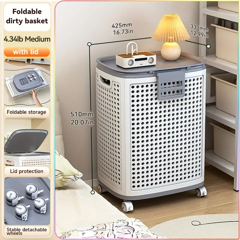 Canasta multifuncional portátil para ropa sucia con ruedas para baño y balcón