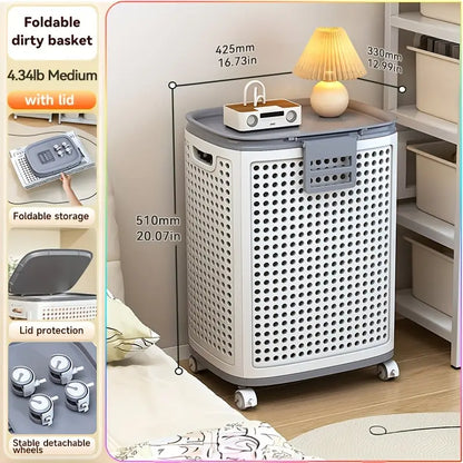 Canasta multifuncional portátil para ropa sucia con ruedas para baño y balcón