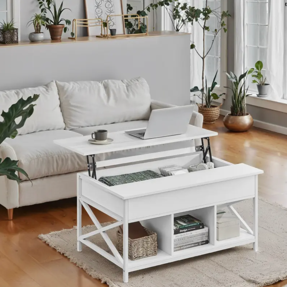 Mesa de Centro Elevable con Espacio Abierto y Oculto