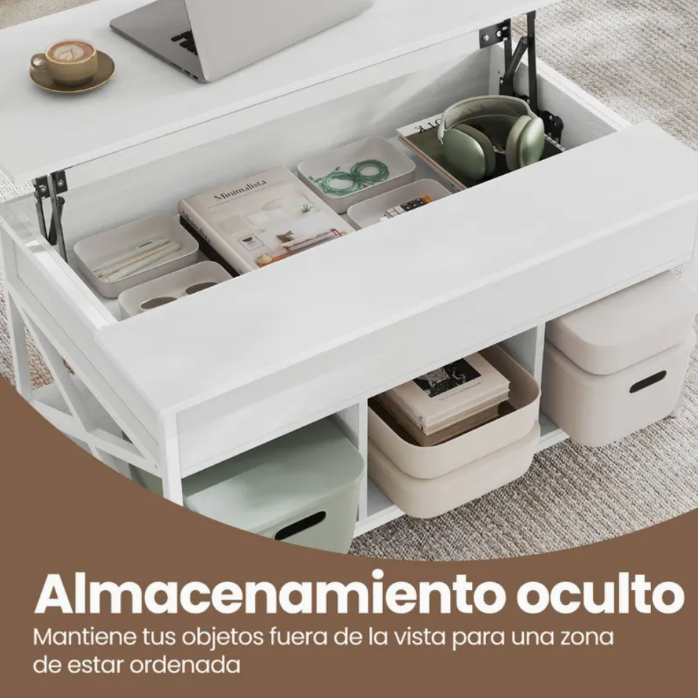Mesa de Centro Elevable con Espacio Abierto y Oculto