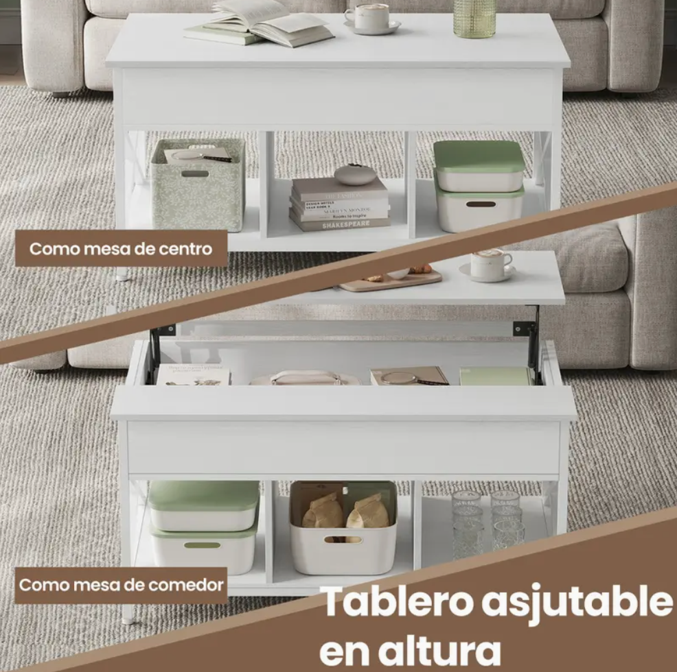 Mesa de Centro Elevable con Espacio Abierto y Oculto