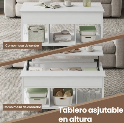 Mesa de Centro Elevable con Espacio Abierto y Oculto