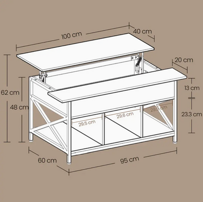 Mesa de Centro Elevable con Espacio Abierto y Oculto